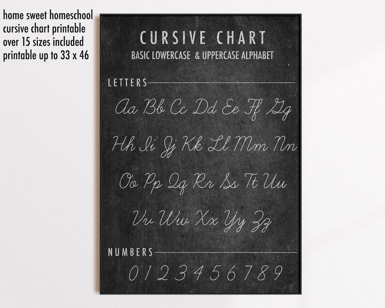 homeschool decor | homeschool printables | classroom decor | classroom poster | cursive alphabet writing chart | kikiandnim | digital print image 3