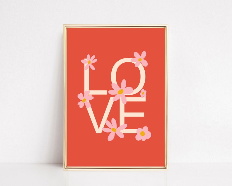 Love Wall Art Valentines Printable Trendy Retro Wall Art - Etsy