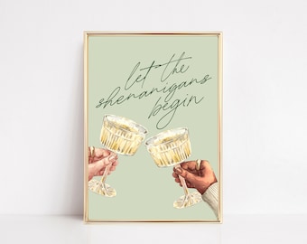 sage green wall art | bar cart print | cute st. patrick's day decor | bar cart decor | st. patty's day art | kikiandnim | printable wall art