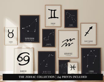 Mega paquete de signos del zodíaco / conjunto de 24 impresiones digitales / regalos de astrología / arte mural del zodíaco / pósteres del zodíaco / kikiandnim / impresiones digitales