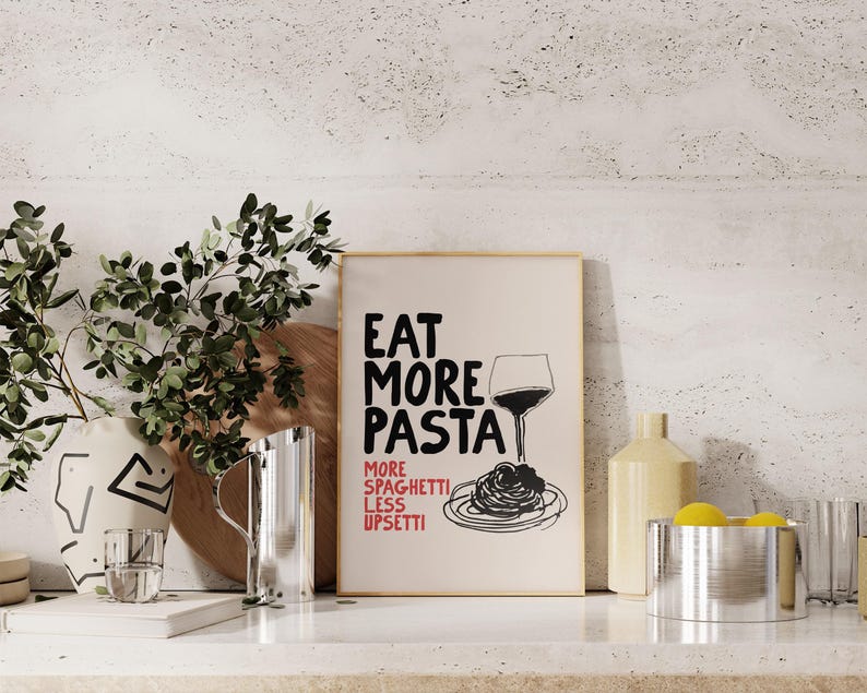 pasta wall art | aesthetic kitchen poster | kitchen wall art | large wall art | trendy apartment decor | kikiandnim | digital wall art print image 2