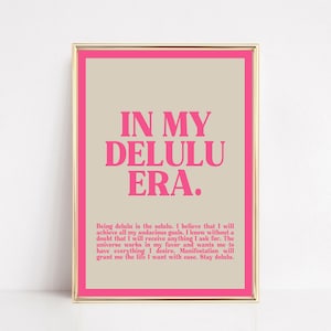 girly pink dorm wall art | be delulu | affirmation wall art | trendy retro wall art | pink wall decor | kikiandnim | printable wall art image 1