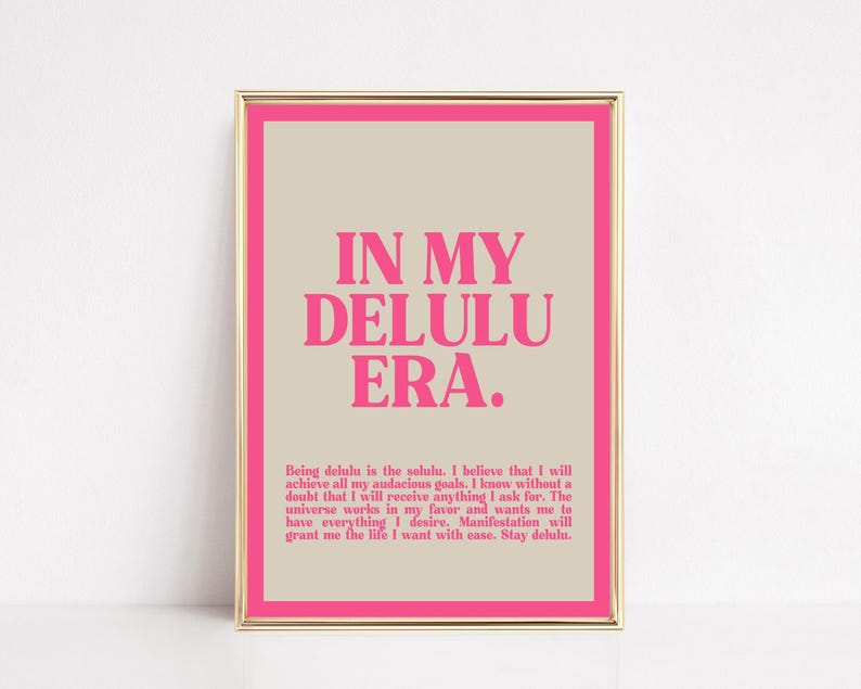 girly pink dorm wall art | be delulu | affirmation wall art | trendy retro wall art | pink wall decor | kikiandnim | printable wall art image 1