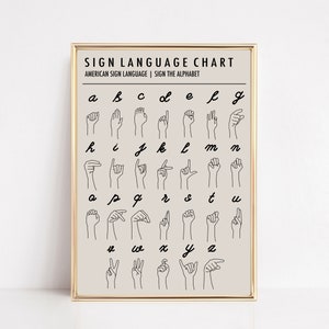 ASL poster | american sign language alphabet chart | boho classroom decor | educational posters | playroom | kikiandnim | printable wall art