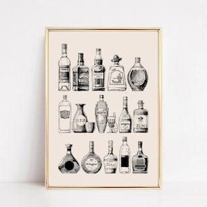 bar cart wall art | bar cart decor | aesthetic bar cart print | large wall art | bar cart accessories | kikiandnim | digital wall art print