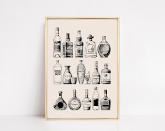 bar cart wall art | bar cart decor | aesthetic bar cart print | large wall art | bar cart accessories | kikiandnim | digital wall art print