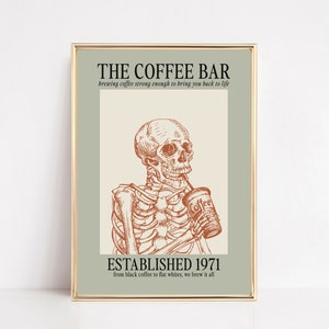Retro Kaffee Bar Wandkunst | Kaffee Druck | salbeigrün Wandkunst | Skelett Kaffee Poster | kikiandnim (digitaler Download)