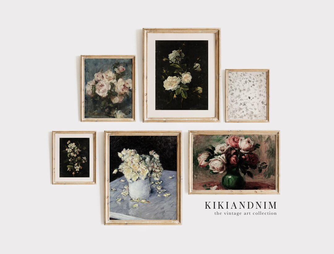 Vintage Botanical Prints | Set of 6 Prints | Moody Floral Art | Dark ...