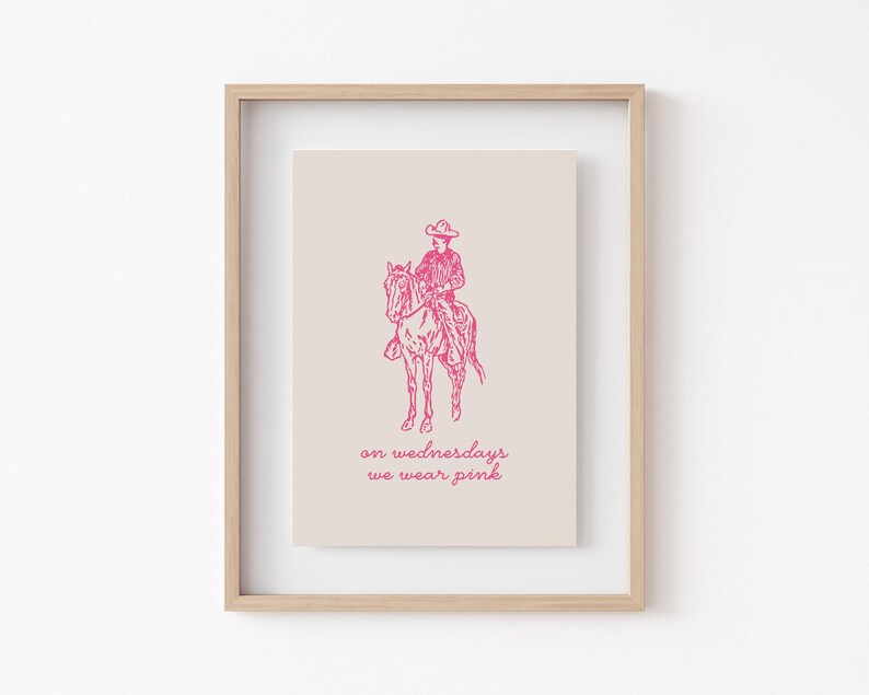pink cowboy wall art | western wall art | pink wall art | trendy decor | funny cowboy print | horse wall art | kikiandnim | digital print image 2