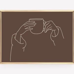coffee wall art | coffee one line art | coffee print | coffee bar decor | minimalist coffee poster | kikiandnim | digital download