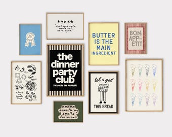 Trendy Kitchen Wall Art | Set of 9 Food Prints | Dining Room Decor | Kitchen Printable Wall Art | KIKIANDNIM | Digital Download