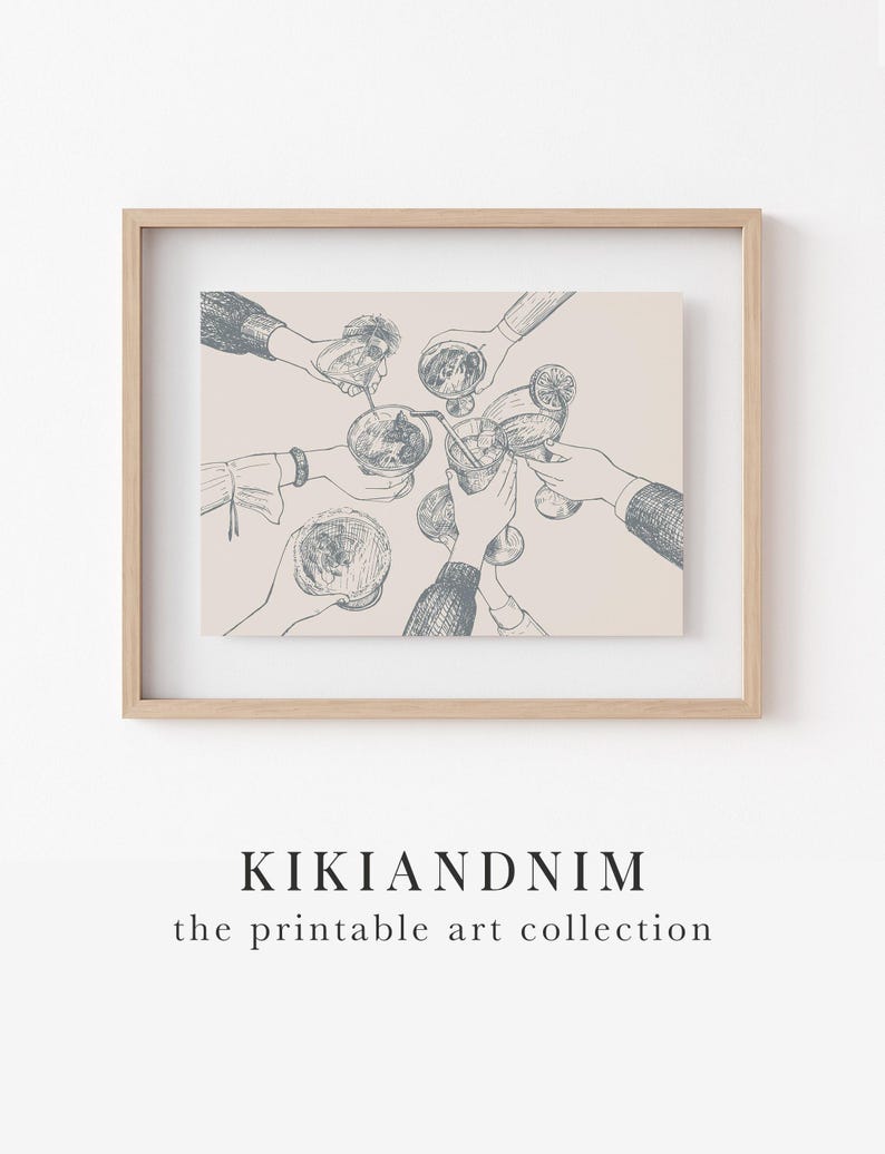 cheers cocktail print | cute kitchen decor | minimalist wall art | trendy bar cart print | kikiandnim | digital print image 10