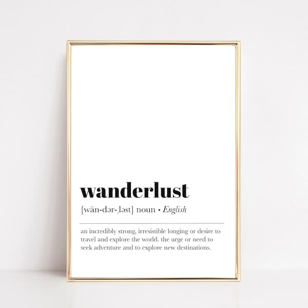 wanderlust definition print | travel art print | wanderlust wall art | minimalist print | gift for traveller | modern art | digital download