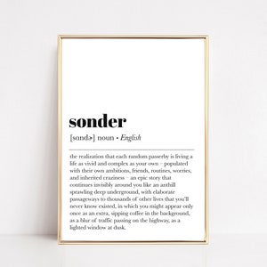 sonder definition printable | inspiring definition | word definition wall art | minimalist poster | home decor wall art | digital download