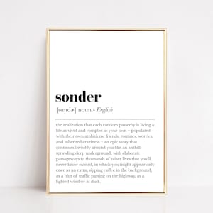 sonder definition printable | inspiring definition | word definition wall art | minimalist poster | home decor wall art | digital download