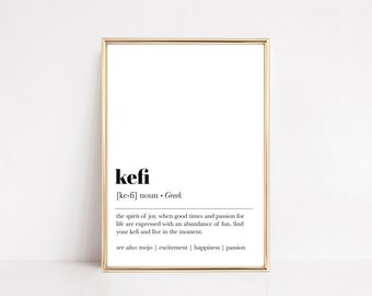 kefi greek word definition print | inspirational wall art | greek art print | happy wall art | minimalist decor | instant download