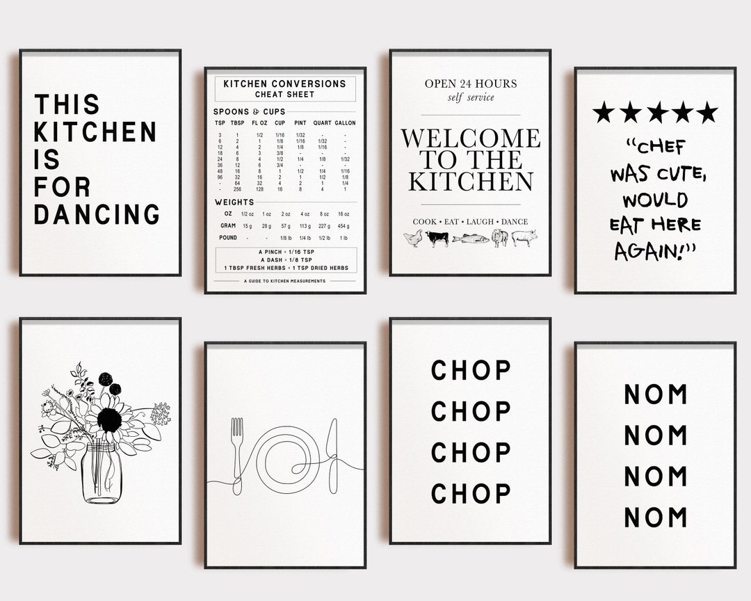Kitchen Wall Art | Set of 8 Kitchen Prints | Kitchen Decor | Kitchen ...