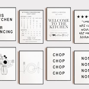 kitchen wall art | set of 8 kitchen prints | kitchen decor | kitchen art | dining room wall art | kikiandnim | printable wall art