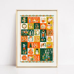 Calendario de Adviento navideño / Calendario de Adviento imprimible / Cartel de cuenta atrás navideña / Lámina navideña / Decoración navideña / Arte de pared imprimible