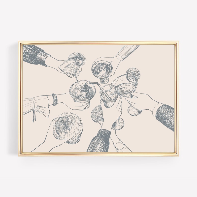 cheers cocktail print | cute kitchen decor | minimalist wall art | trendy bar cart print | kikiandnim | digital print image 3