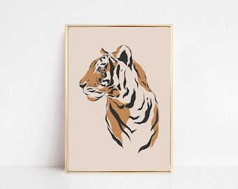 Impresión de arte abstracto de tigre / arte de guardería de safari / impresiones de guardería boho / arte de pared neutral / arte de pared de tigre / kikiandnim / arte de pared imprimible