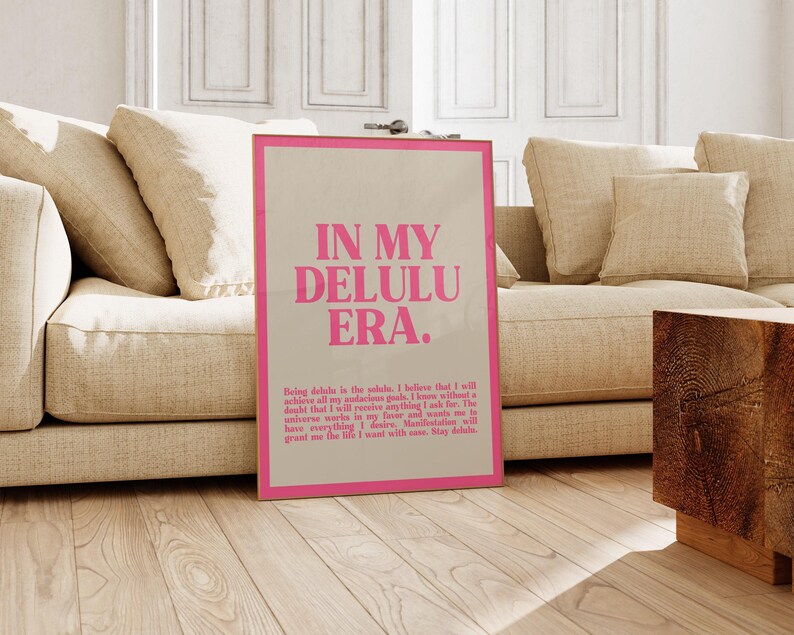 girly pink dorm wall art | be delulu | affirmation wall art | trendy retro wall art | pink wall decor | kikiandnim | printable wall art image 4
