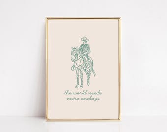 Mint Green Cowboy Art Print | Trendy Western Wall Decor (Digital Print)