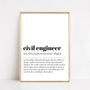 civil engineer definition print | civil engineer gifts | gift for engineer | engineer office decor | grad gift | digital download