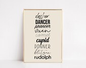 reindeer names print | minimalist christmas wall art | modern christmas decor | santa's reindeer christmas poster | digital download