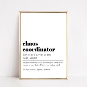 chaos coordinator definition print | chaos coordinator gift | funny gift for boss | funny printable wall art | kikiandnim | digital print