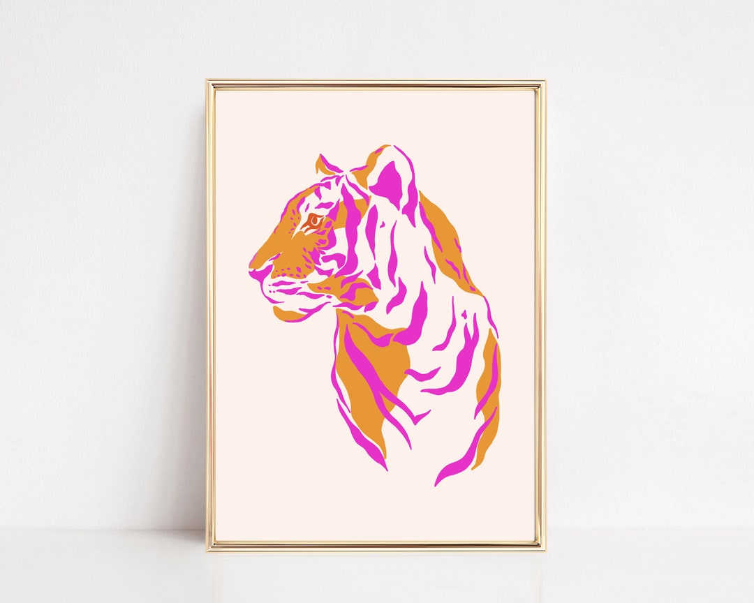 Tiger Print Pink and Orange Wall Art Preppy Dorm Decor Apartment Decor