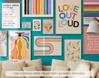 pride wall art mega bundle | 30 PRINTABLES | rainbow pride decor | queer art | LGBTQ art | pride posters | kikiandnim | printable wall art