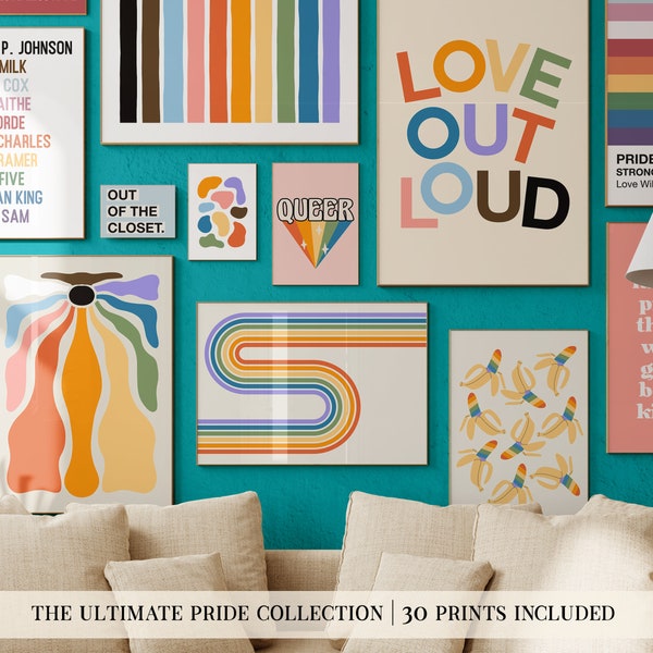 pride wall art mega bundle | 30 PRINTABLES | rainbow pride decor | queer art | LGBTQ art | pride posters | kikiandnim | printable wall art