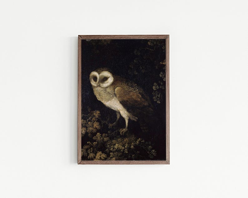 dark academia wall art | moody decor | vintage halloween decor | gothic wall art | vintage owl painting | kikiandnim | digital print image 6