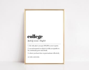 college definition print | funny dorm decor | college student gift | definition print | minimalist wall art | kikiandnim | digital download