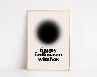 retro happy halloween sign | witchy decor | funny halloween decor | retro wall art | trendy wall art | kikiandnim | printable wall art