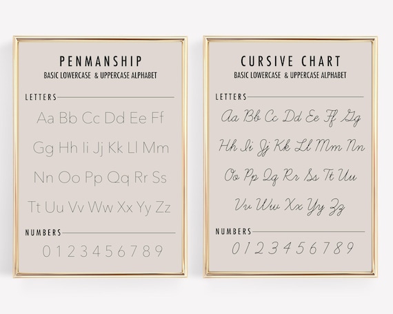 alphabet print and cursive writing chart set of 2 prints | homeschool decor | homeschool printable | alphabet poster set | digital download