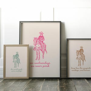 pink cowboy wall art | western wall art | pink wall art | trendy decor | funny cowboy print | horse wall art | kikiandnim | digital print image 4