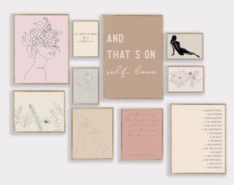 female empowerment art | inspirational self love prints | gallery wall set of 10 PRINTABLES | neutral wall art | kikiandnim digital download