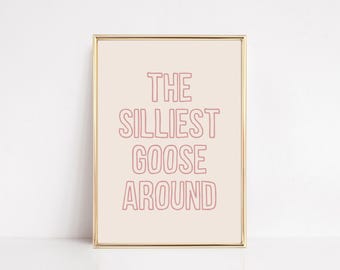 Arte de pared de ganso tonto / Decoración de habitación de niñas / Impresión para dormitorio de niñas / Arte de pared de guardería rosa / Arte lindo para sala de juegos / Kikiandnim / Impresión digital