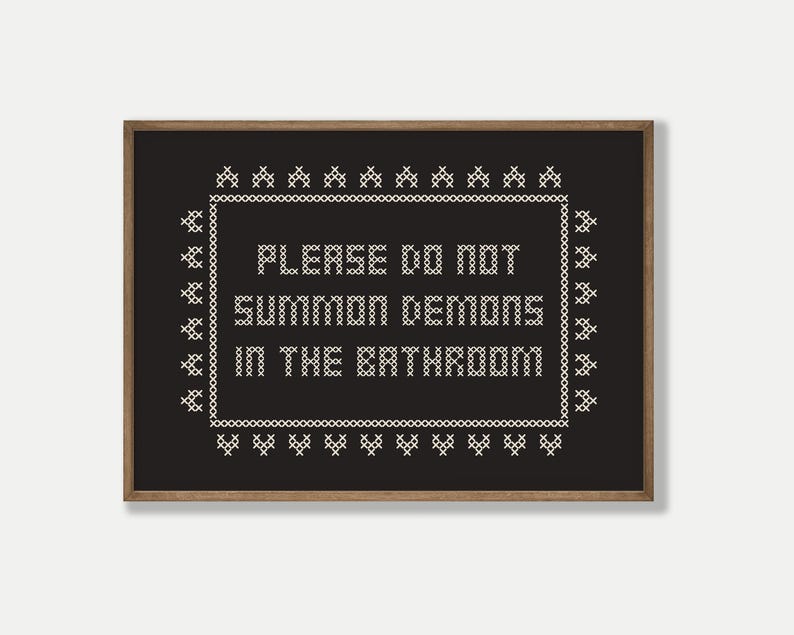 halloween bathroom decor | halloween bathroom wall art | gothic home decor | funny art | cross stitch wall art | kikiandnim | digital print image 7