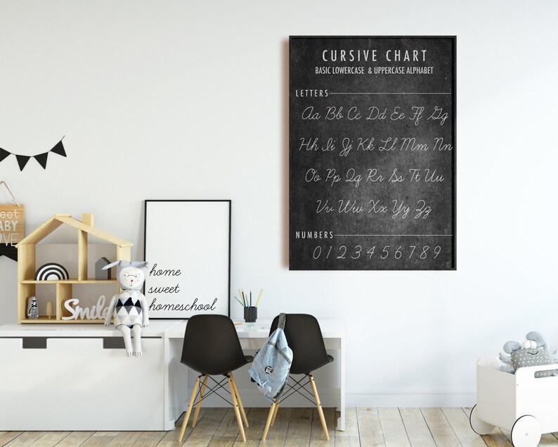 homeschool decor | homeschool printables | classroom decor | classroom poster | cursive alphabet writing chart | kikiandnim | digital print image 2