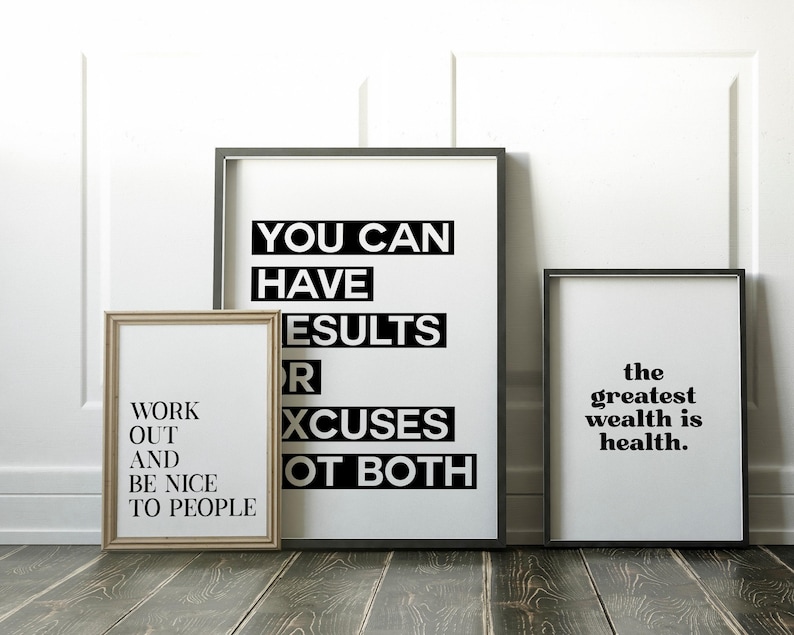 kunst aan de muur sportschool | Decoratie voor thuisgymnastiek | motiverende sportcitaat | luxe kunst voor thuisgymnastiek | inspirerende muurkunst | kikiandnim | Afdrukbare muurkunst afbeelding 3