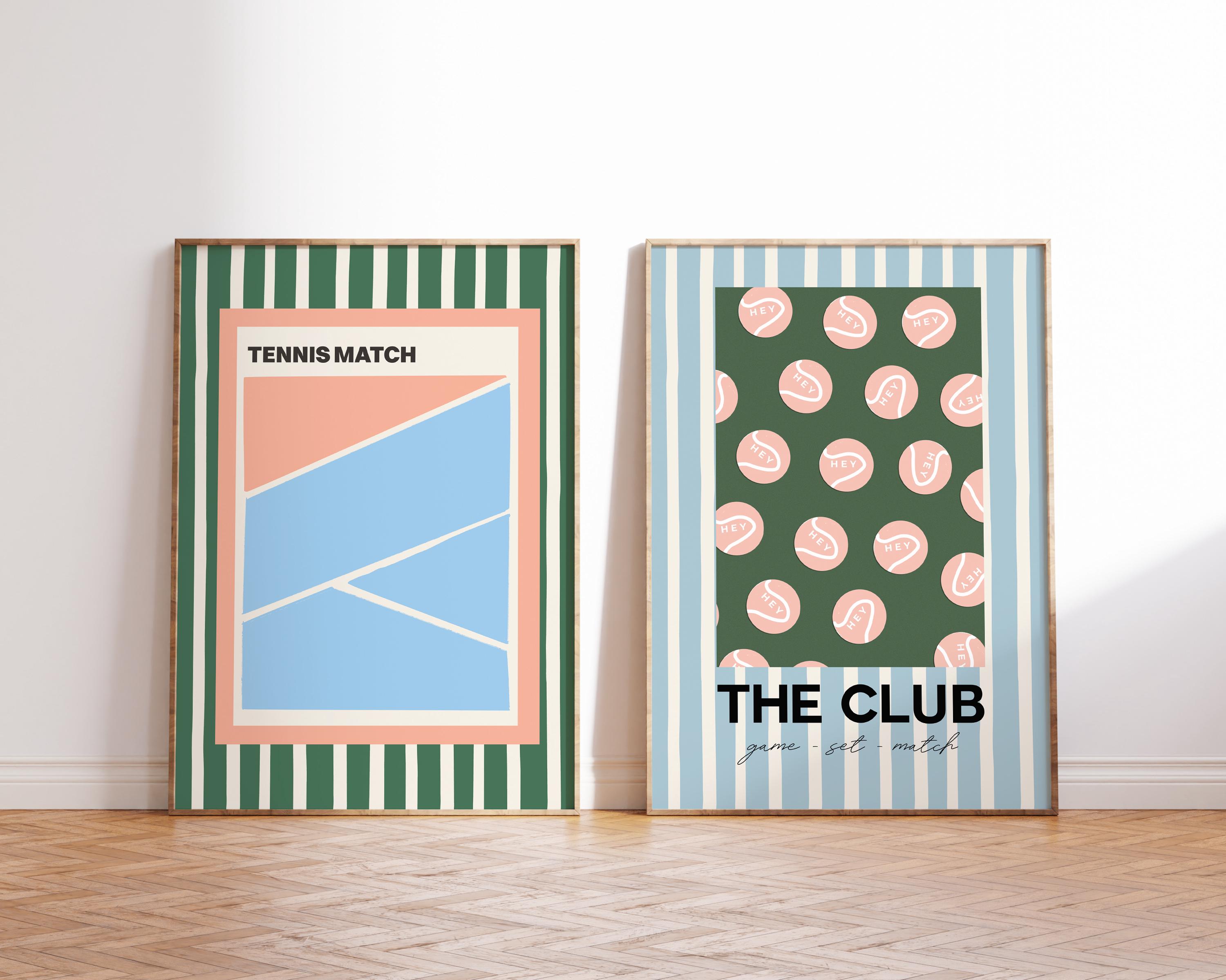 tennis wall art | set of 2 prints | pastel tennis posters | tennis art | cute tennis gift | preppy wall art | kikiandnim | digital prints