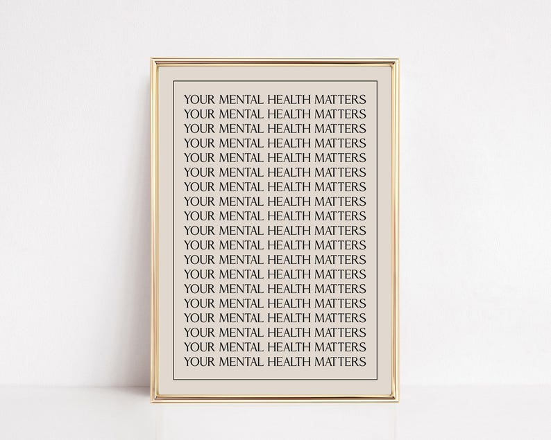 Mental Health Art Print | Minimalist Therapy Office Decor | Neutral Self Care Wall Art | KIKIANDNIM | Digital Download image 1