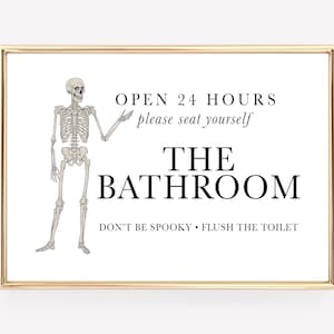 halloween bathroom decor | funny skeleton wall art | halloween bathroom wall art | halloween bathroom sign | kikiandnim | digital print
