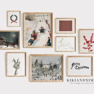 Láminas navideñas vintage / 9 imprimibles navideños / Decoraciones navideñas vintage / Navidad rústica / Kikiandnim / Arte mural imprimible