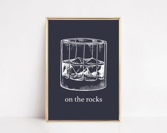 Whiskey Wall Art | Bar Cart Print | Kitchen Poster | Blue Home Decor | Bar Cart Accessories | KIKIANDNIM | Digital Download