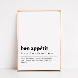 kitchen wall art | bon appetit definition print | dining room wall art | minimalist kitchen decor | kikiandnim | printable wall art