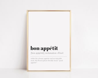 kitchen wall art | bon appetit definition print | dining room wall art | minimalist kitchen decor | kikiandnim | printable wall art